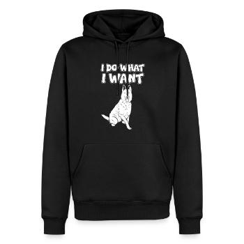 Je m’en fous chien - Sweat à capuche Premium bio Homme - noir - Devant - Nico (187cm)