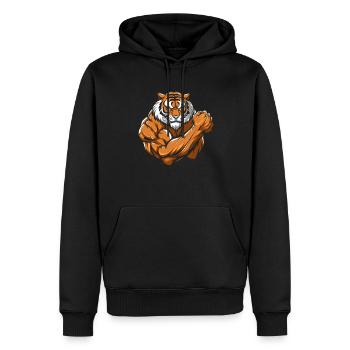 Fitness Tiger - Sweat à capuche Premium bio Homme - noir - Devant - Nico (187cm)