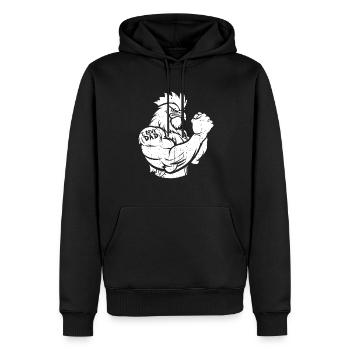 Poulet poule biceps tatouage j’aime papa - Sweat à capuche Premium bio Homme - noir - Devant - Nico (187cm)