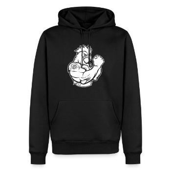 Poulet Poule Biceps Tatouage J’Aime Maman - Sweat à capuche Premium bio Homme - noir - Devant - Nico (187cm)