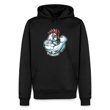 Poulet poule biceps tatouage j’aime maman - Sweat à capuche Premium bio Homme - noir - Devant - Nico (187cm)