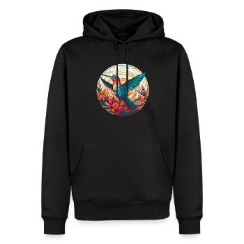 Kolibri Buntglas - Männer Premium Bio Hoodie - Schwarz - Vorne - Nico (187cm)