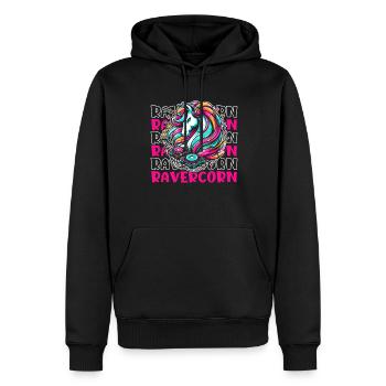 Techno Raver Unicorn Ravercorn - Men’s Premium Organic Hoodie - black - Front - Nico (187cm)