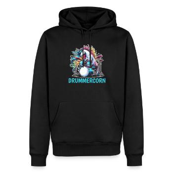 Schlagzeug Drummer Schlagzeuger Einhorn - Männer Premium Bio Hoodie - Schwarz - Vorne - Nico (187cm)