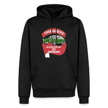 Jugendweihe 2024 Spruch DDR Ostalgie Trabbi - Männer Premium Bio Hoodie - Schwarz - Vorne - Nico (187cm)