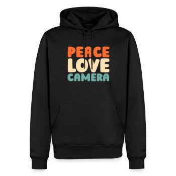 Photographer Photography Camera Peace Love Camera - Men’s Premium Organic Hoodie - black - Front - Nico (187cm)