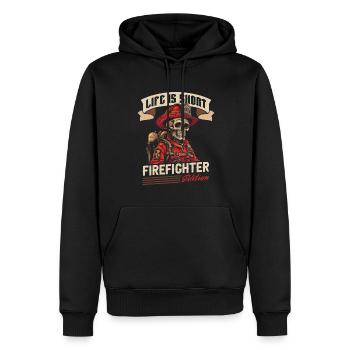 Fireman - Men’s Premium Organic Hoodie - black - Front - Nico (187cm)