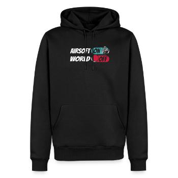 Airsoft Airsoft On World Off - Männer Premium Bio Hoodie - Schwarz - Vorne - Nico (187cm)