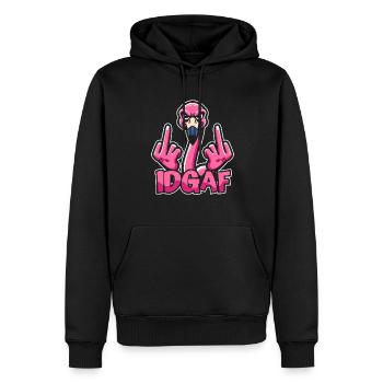 Flamingo Es Ist Mir Scheißegal Idgaf - Männer Premium Bio Hoodie - Schwarz - Vorne - Nico (187cm)