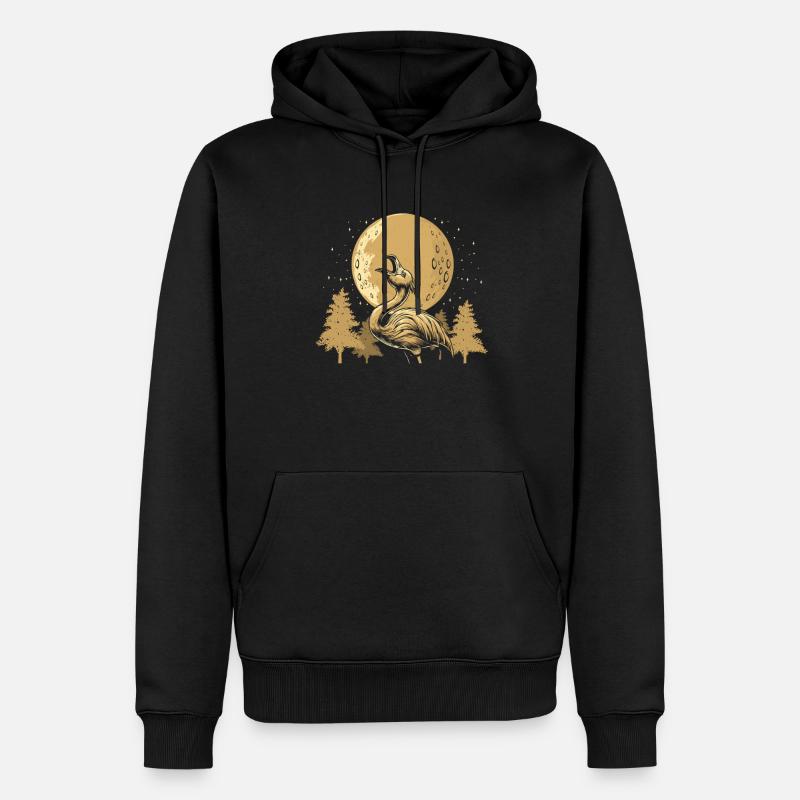 Flamingo Moon Howling - Männer Premium Bio Hoodie - Schwarz