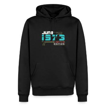 Juin 1973 - Anniversaire en juin - Sweat à capuche Premium bio Homme - noir - Devant - Nico (187cm)