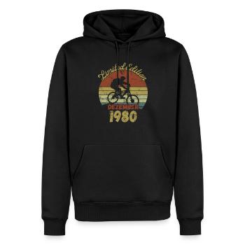 Anniversaire Vélo Vélo Décembre 1980 - Sweat à capuche Premium bio Homme - noir - Devant - Nico (187cm)