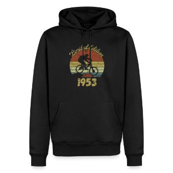 Anniversaire Vélo Vélo Juin 1953 - Sweat à capuche Premium bio Homme - noir - Devant - Nico (187cm)