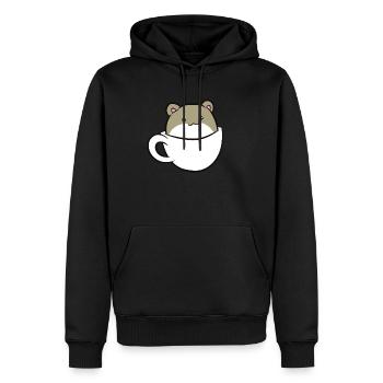Cochon d’Inde - Assis dans une tasse blanche - Sweat à capuche Premium bio Homme - noir - Devant - Nico (187cm)
