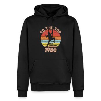Anniversaire Escalade Bouldering depuis février 1980 - Sweat à capuche Premium bio Homme - noir - Devant - Nico (187cm)