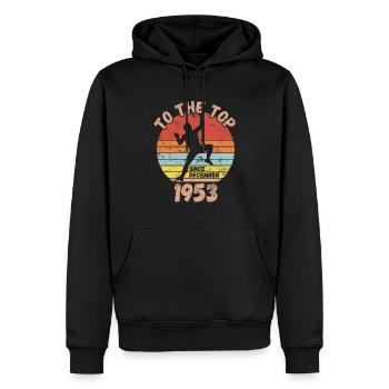 Anniversaire Escalade Bouldering depuis décembre 1953 - Sweat à capuche Premium bio Homme - noir - Devant - Nico (187cm)