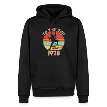 Anniversaire Escalade Bouldering depuis janvier 1978 - Sweat à capuche Premium bio Homme - noir - Devant - Nico (187cm)