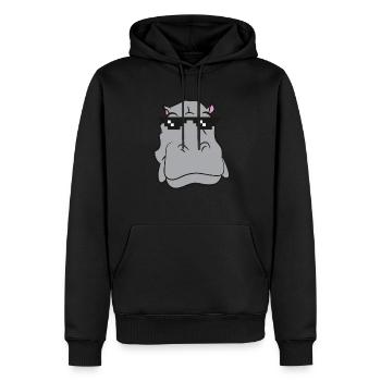Nilpferd - Kopf mit Sonnenbrille - Männer Premium Bio Hoodie - Schwarz - Vorne - Nico (187cm)