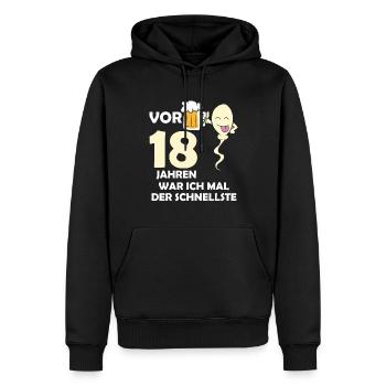 Vor 18 Jahren war ich mal der Schnellste - Männer Premium Bio Hoodie - Schwarz - Vorne - Nico (187cm)