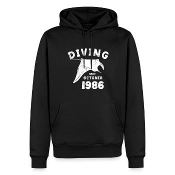 Anniversaire du plongeur - Plongée depuis octobre 1986 - Sweat à capuche Premium bio Homme - noir - Devant - Nico (187cm)