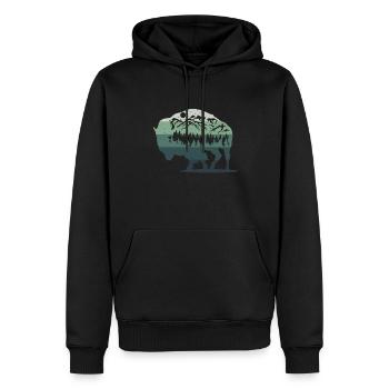 Rétro Vache Bison Buffle d’eau Buffle Silhouette - Sweat à capuche Premium bio Homme - noir - Devant - Nico (187cm)