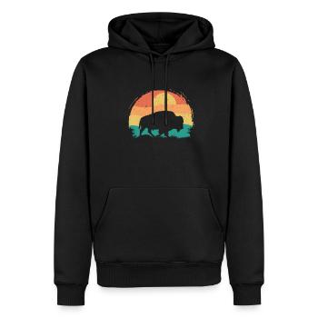 Rétro Vache Bison Buffle d’eau Buffle Silhouette - Sweat à capuche Premium bio Homme - noir - Devant - Nico (187cm)