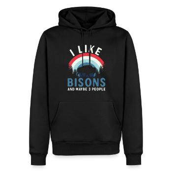 J’aime le bison et 3 personnes vache bison buffle - Sweat à capuche Premium bio Homme - noir - Devant - Nico (187cm)