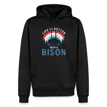 La vie est meilleure avec un bison vache bison bison buffle - Sweat à capuche Premium bio Homme - noir - Devant - Nico (187cm)