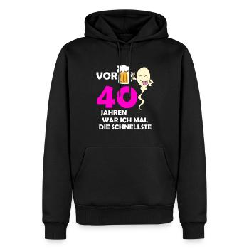 Vor 40 Jahren war ich mal die Schnellste - Männer Premium Bio Hoodie - Schwarz - Vorne - Nico (187cm)