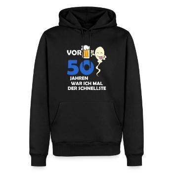 Vor 50 Jahren war ich mal der Schnellste - Männer Premium Bio Hoodie - Schwarz - Vorne - Nico (187cm)
