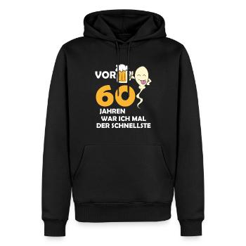 Vor 60 Jahren war ich mal der Schnellste - Männer Premium Bio Hoodie - Schwarz - Vorne - Nico (187cm)