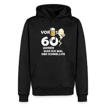 Vor 60 Jahren war ich mal der Schnellste - Männer Premium Bio Hoodie - Schwarz - Vorne - Nico (187cm)