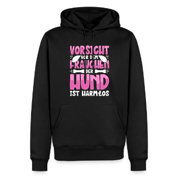 Vorsicht Vor Dem Frauchen Der Hund Ist Harmlos - Männer Premium Bio Hoodie - Schwarz - Vorne - Nico (187cm)