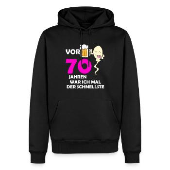 Vor 70 Jahren war ich mal der Schnellste - Männer Premium Bio Hoodie - Schwarz - Vorne - Nico (187cm)