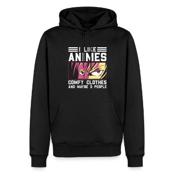 J’aime les vêtements confortables d’animes et 3 personnes disant - Sweat à capuche Premium bio Homme - noir - Devant - Nico (187cm)