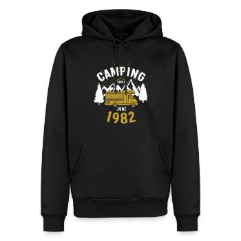 Anniversaire: Camping depuis juin 1982 Camping-car - Sweat à capuche Premium bio Homme - noir - Devant - Nico (187cm)