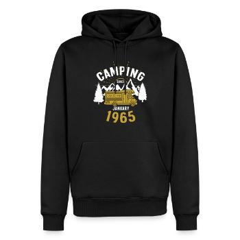 Anniversaire: Camping depuis janvier 1965 Camping-car - Sweat à capuche Premium bio Homme - noir - Devant - Nico (187cm)