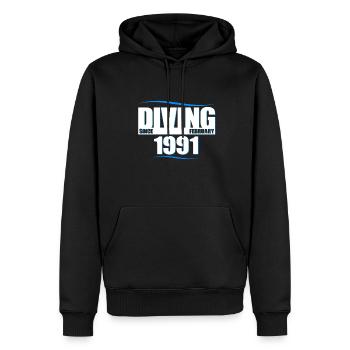 Anniversaire du plongeur - Plongée depuis février 1991 - Sweat à capuche Premium bio Homme - noir - Devant - Nico (187cm)
