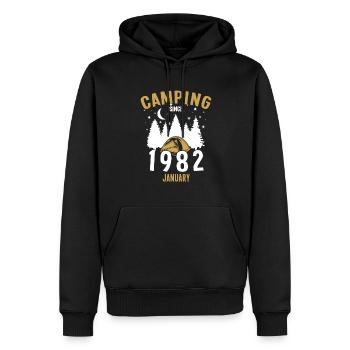 Anniversaire: Camping depuis janvier 1982 Camping - Sweat à capuche Premium bio Homme - noir - Devant - Nico (187cm)