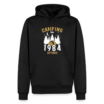 Geburtstag: Camping seit September 1984 Zelten - Männer Premium Bio Hoodie - Schwarz - Vorne - Nico (187cm)