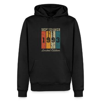 Date de naissance : Septembre 1993 - Edition Limitée Rétro - Sweat à capuche Premium bio Homme - noir - Devant - Nico (187cm)