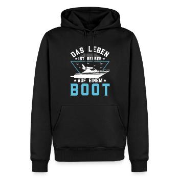 Das Leben ist besser auf einem Boot - Skipper - Männer Premium Bio Hoodie - Schwarz - Vorne - Nico (187cm)