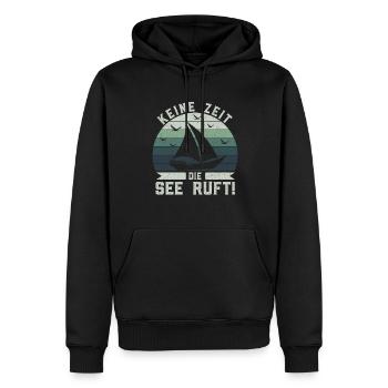 Retro Keine Zeit Die See ruft! - Boot Skipper - Männer Premium Bio Hoodie - Schwarz - Vorne - Nico (187cm)