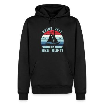 Retro Keine Zeit Die See ruft! - Boot Skipper - Männer Premium Bio Hoodie - Schwarz - Vorne - Nico (187cm)