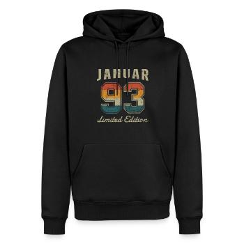 Date de naissance : Janvier 1993 - Edition Limitée Rétro - Sweat à capuche Premium bio Homme - noir - Devant - Nico (187cm)