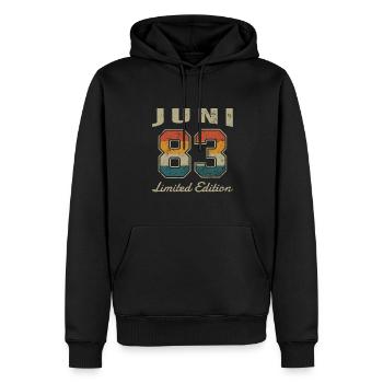Date de naissance : Juin 1983 - Edition Limitée Rétro - Sweat à capuche Premium bio Homme - noir - Devant - Nico (187cm)