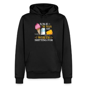 Some Things are worth Shitting - Milch - Men’s Premium Organic Hoodie - black - Front - Nico (187cm)