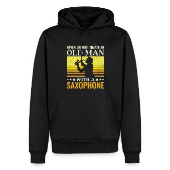 Unterschätze Niemals einen alten Mann Saxophon - - Männer Premium Bio Hoodie - Schwarz - Vorne - Nico (187cm)