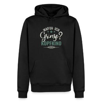 Warum Ich Grinse? Kopfkino - Spruch Humor - Männer Premium Bio Hoodie - Schwarz - Vorne - Nico (187cm)