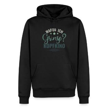 Warum Ich Grinse? Kopfkino - Spruch Humor - Männer Premium Bio Hoodie - Schwarz - Vorne - Nico (187cm)